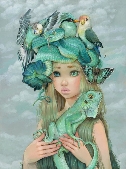 Pandora - teal animal painting, teal snake art, nature art print