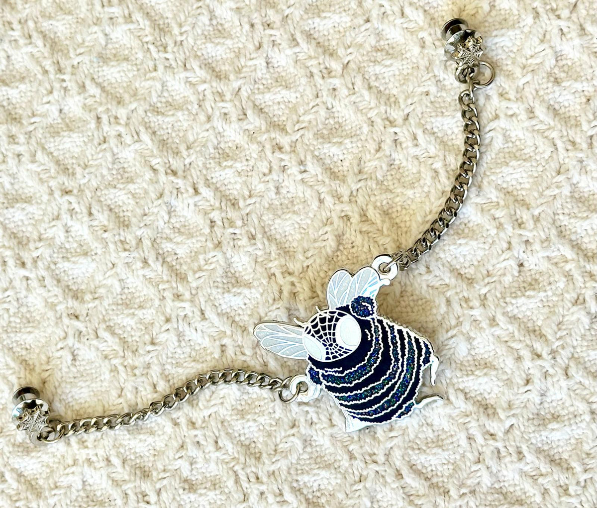 Bee-Nom Hard Enamel Pin with Dangling Chains
