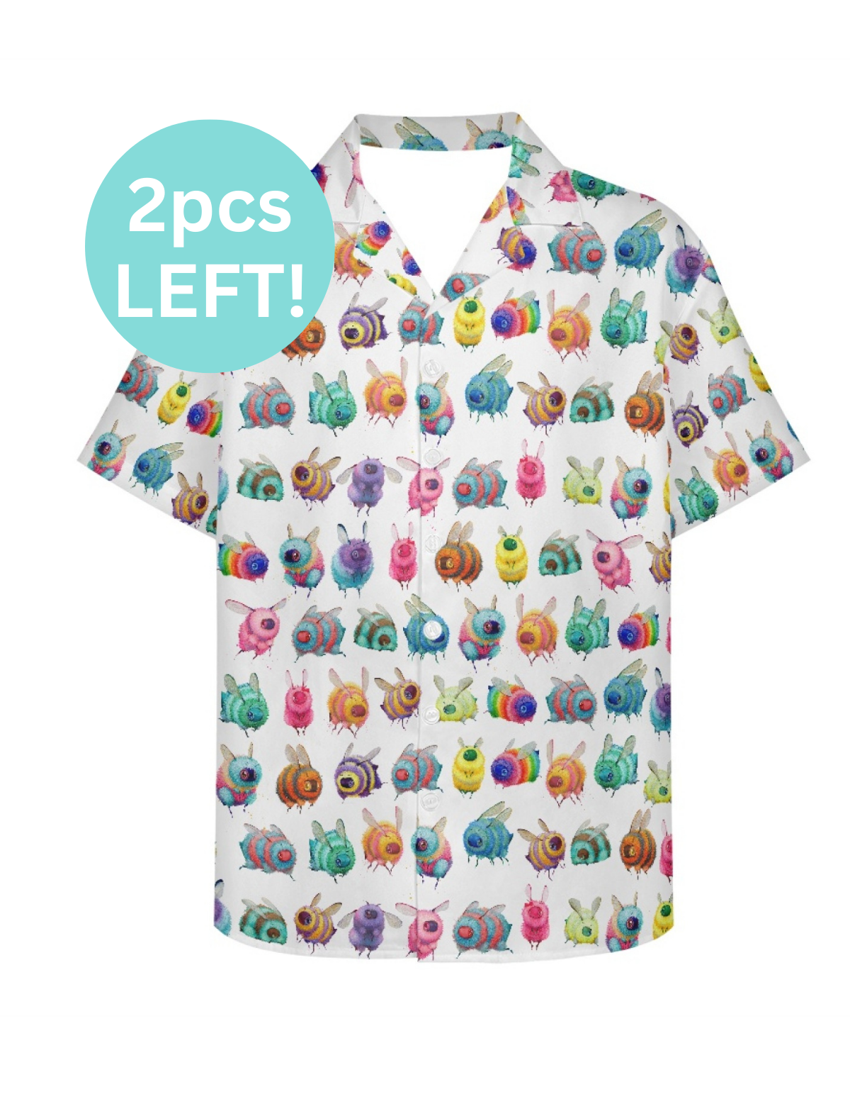 A Hawaiian shirt with colorful Bee pattern design.