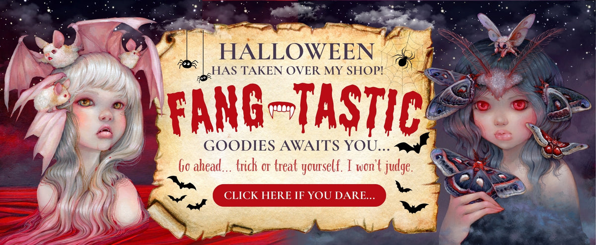 Spooktacular goodies await! Trick or treat yourself — prints, pins, books and more spooky treats from Camilla d'Errico