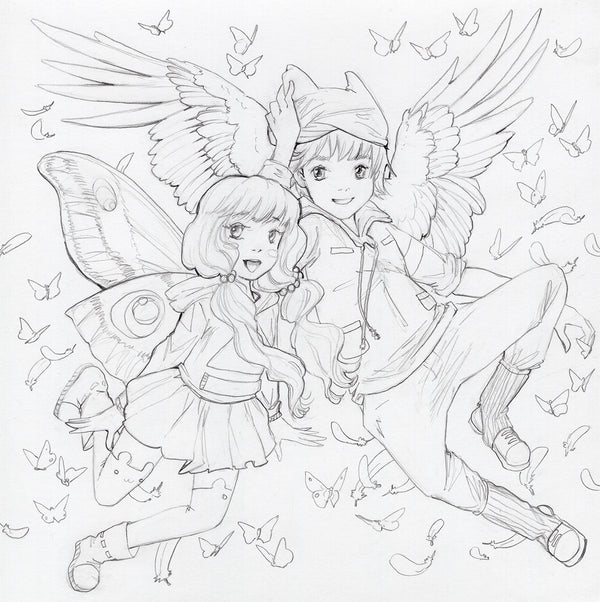 Flights - graphite drawing, original art, winged boy