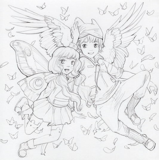 Flights - graphite drawing, original art, winged boy
