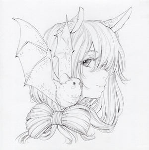 Here - graphite drawing, bat girl art, gothic art
