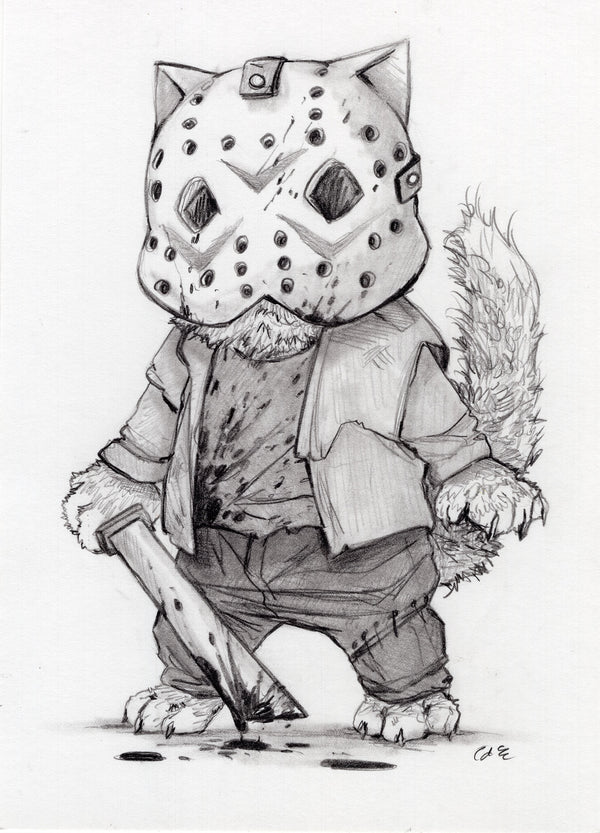 Jason - Jason Vorhees cat, Halloween cat art, horror cat drawing