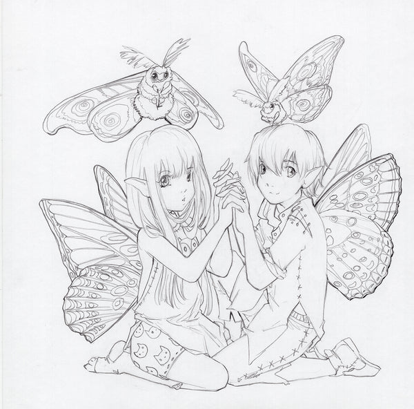 Night - graphite drawing, butterfly art, fantasy art