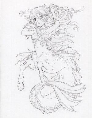 Seafairer - sea dragon horse, graphite drawing, original art