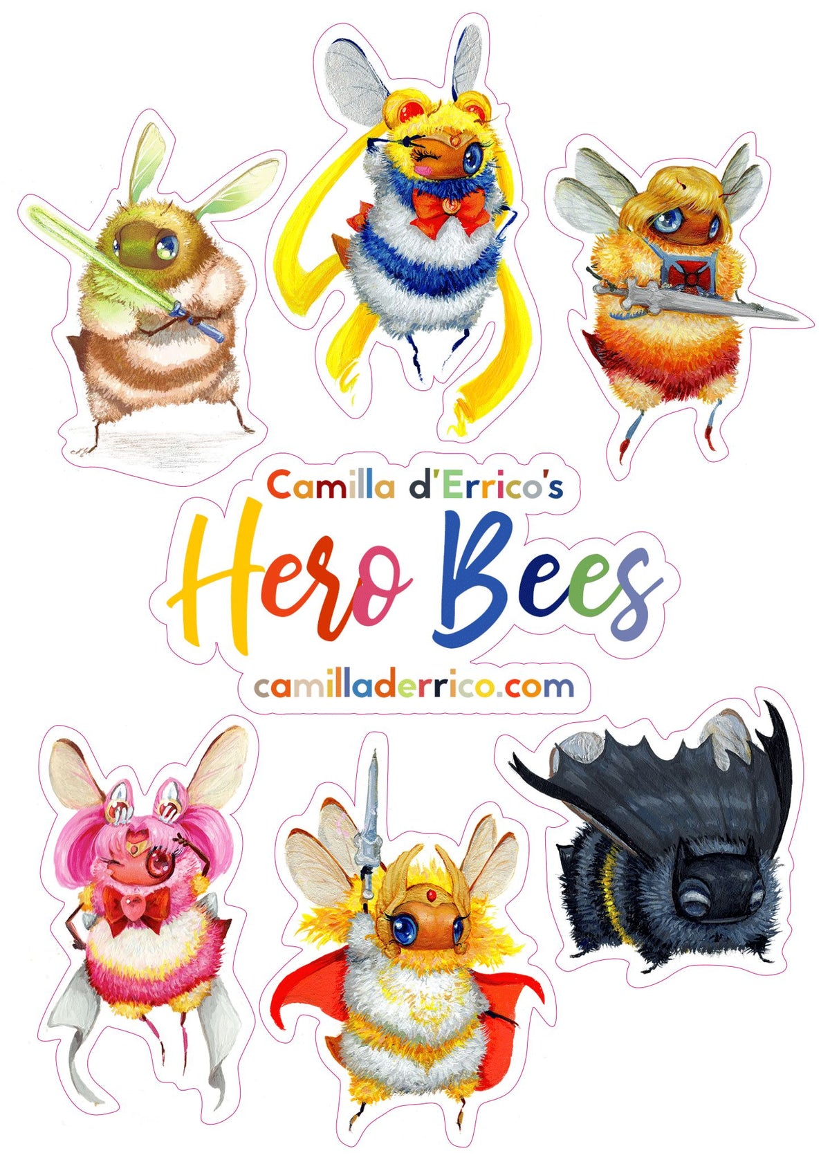 Hero Bee Vinyl Sticker Sheet – Cute Waterproof Superhero Bee Stickers