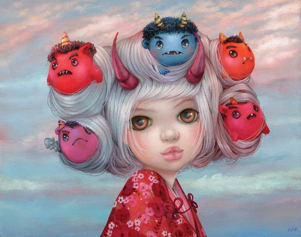 Devil-May-Hair - Oni art print, Japanese folklore art, Demon art